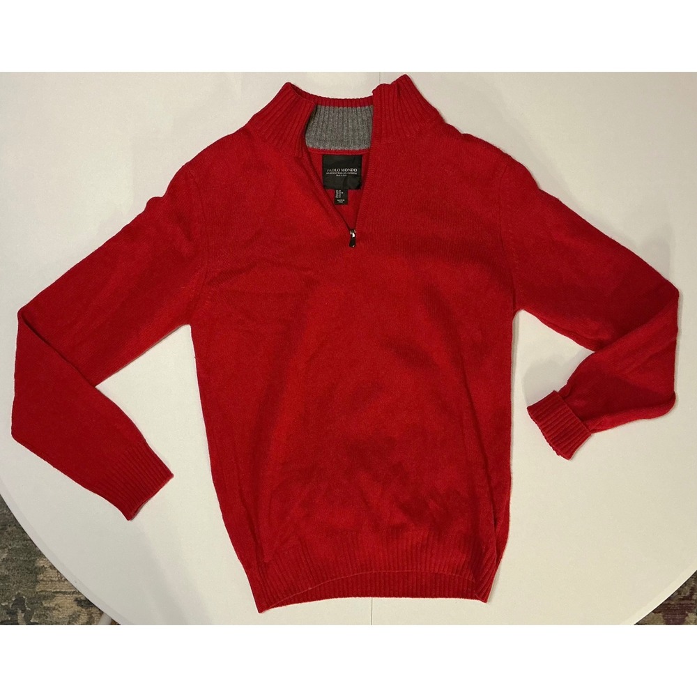 Paolo Mondo Men Red 1/4 Zip Mock Neck Sweater M Merino‎ Wool Cashmere Italy Made